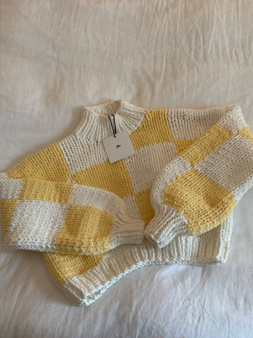 Yllw The Label Zora Chunky Checkered Sweater, Yellow - Size S/M